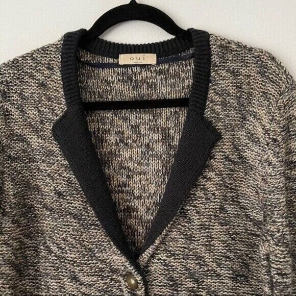 OUI Size 8 Chunky Knit Bronze Buttons Lurex Cardigan Sweater V-Neck Wool Blend - Picture 5 of 8